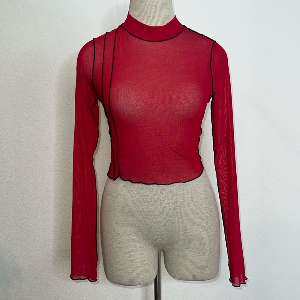 Blanc Mesh Mock Turtleneck with Exposed Seams